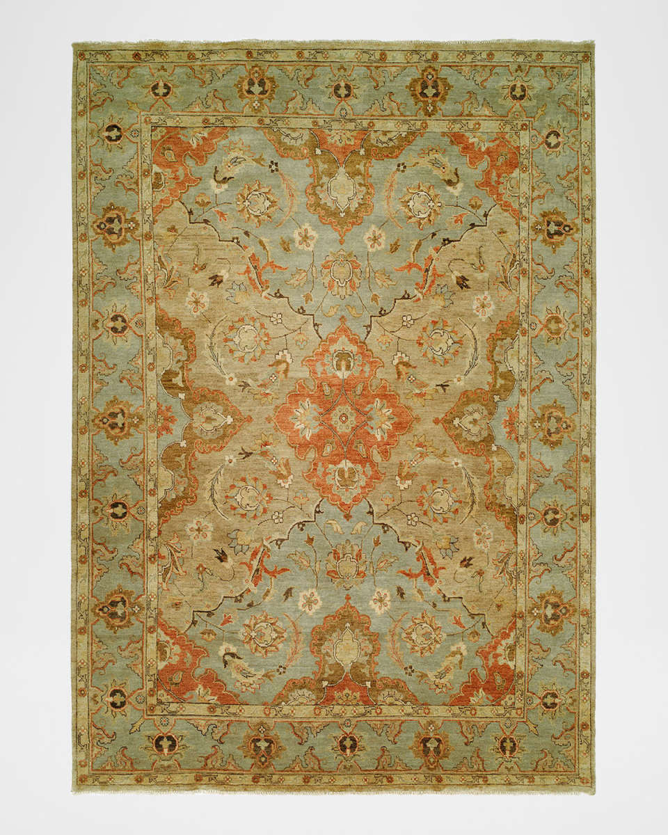 Damask On Blue Hand-Knotted Rug, 12' x 15'